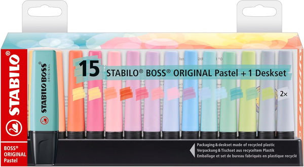 STABILO BOSS ORIGINAL Pastel - Evidenziatore - Desk-Set - 15pz Evidenziatori Pastel