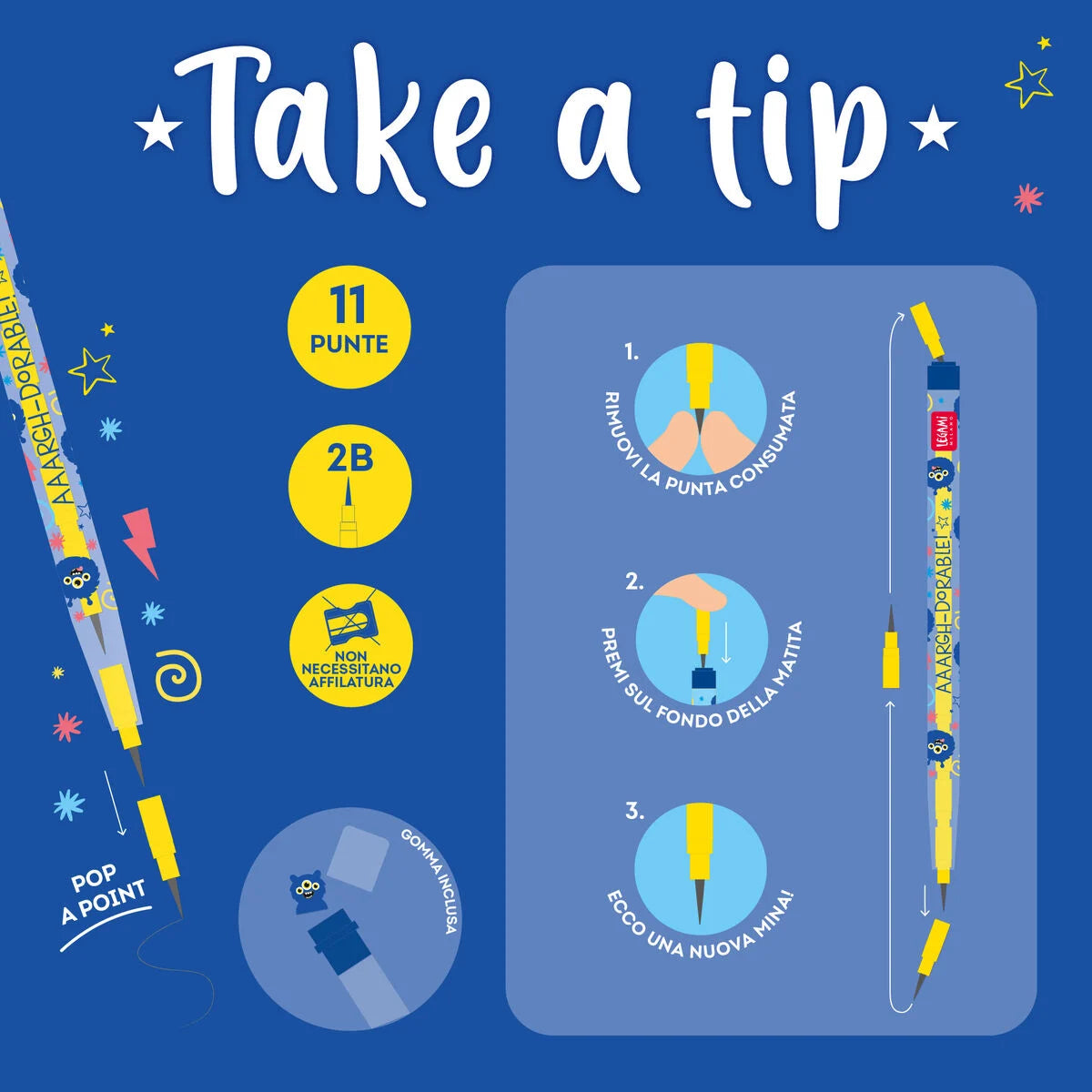 Legami Milano - Matite Impilabili con Gomma Panda - Take A Tip