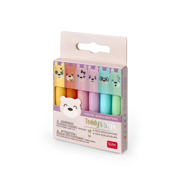Legami Milano - Set di 6 Mini Evidenziatori Pastello - Teddy's Style