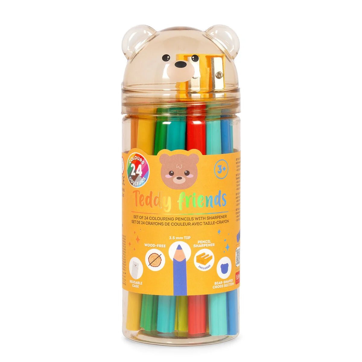 Legami Milano - Set di 24 Matite Colorate con Temperino - Teddy Friends