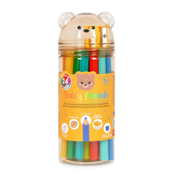 Legami Milano - Set di 24 Matite Colorate con Temperino - Teddy Friends