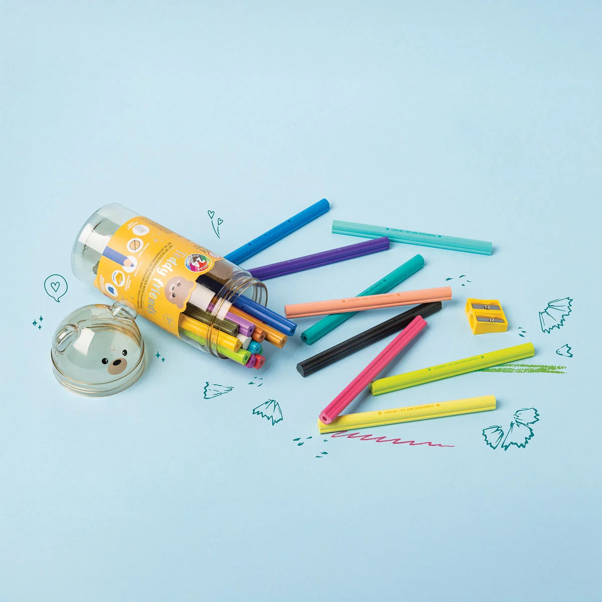 Legami Milano - Set di 24 Matite Colorate con Temperino - Teddy Friends