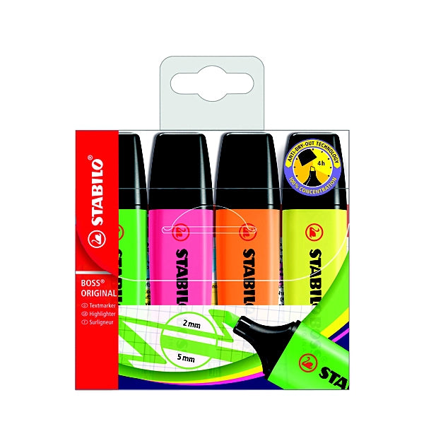 Stabilo boss original fluo - confezione da 4pz