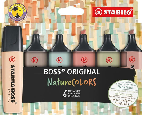 Stabilo boss evidenziatori NatureCOLORS 6 TEXTMARKER + 2x nero Marker
